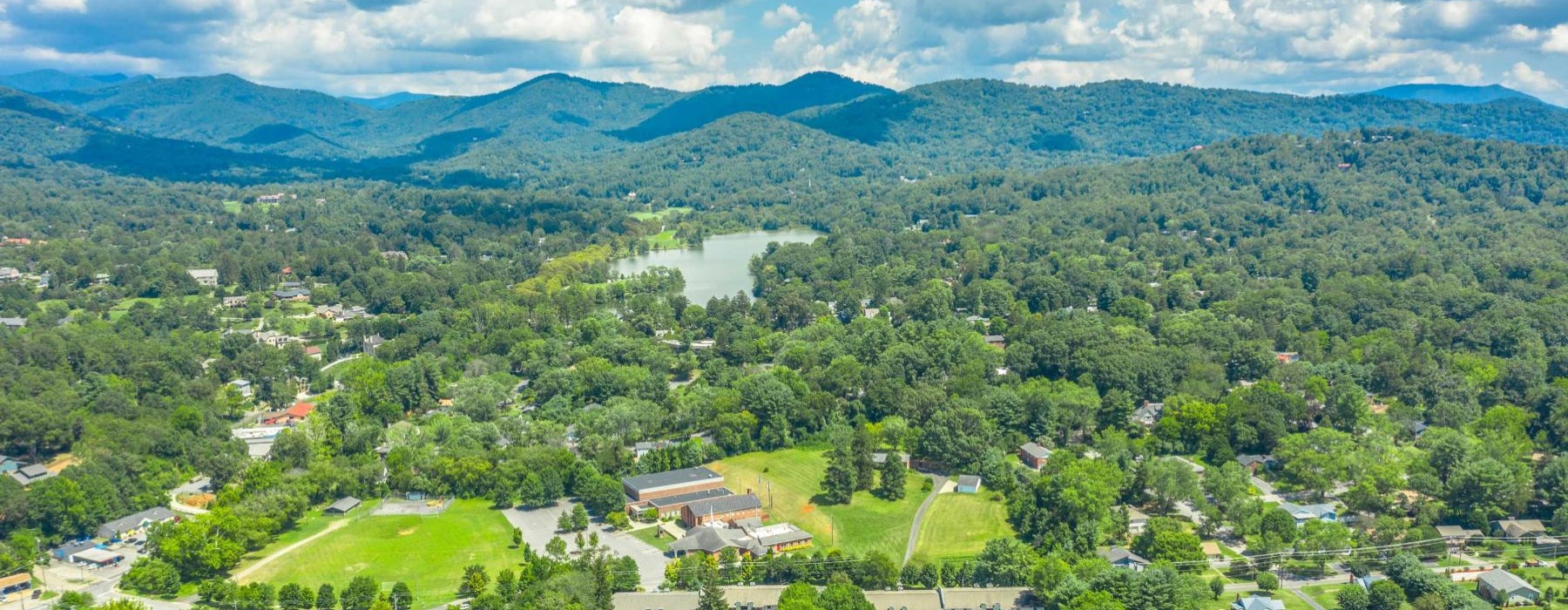 aerial shot of Ridge View Apartments and mountain range